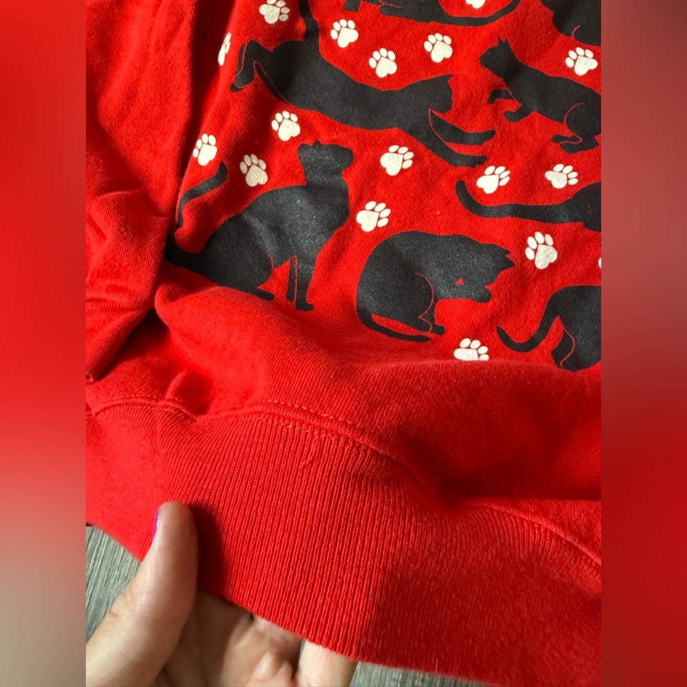 VTG I Love Cats Cat Lover Sweatshirt Crewneck Pullover Red Black Size S M - Picture 9 of 12